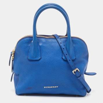 Pre Owned Burberry Blue Pebbled Leather Yorke Satchel