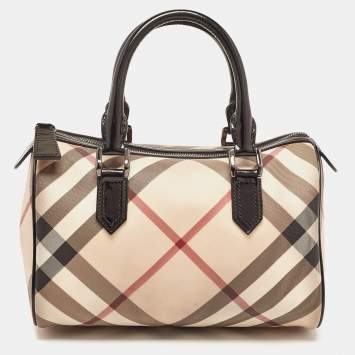 Pre Owned Burberry Beige/Black Nova Check PVC and Patent Leather Chester Boston Bag