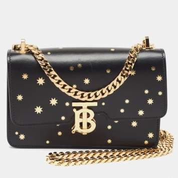 Pre Owned Burberry Black Leather TB Elongated Chain Bag