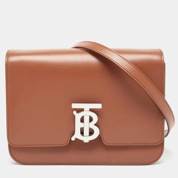 Pre Owned Burberry Brown Leather Small TB Shoulder Bag
