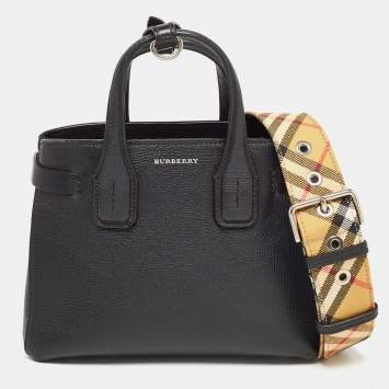Pre Owned Burberry Black Leather Baby Derby Banner Tote