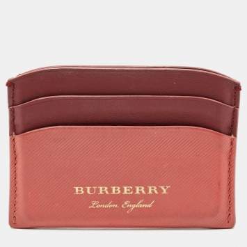 Pre Owned Burberry Burgundy/Light Red Leather Card Holder