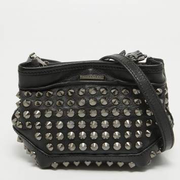Pre Owned Burberry Black Studded Leather Edenham Crossbody Bag