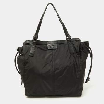 Pre Owned Burberry Black Nylon and Leather Buckleigh Tote