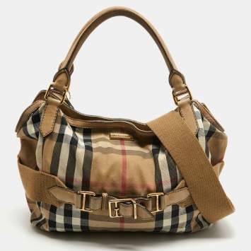 Pre Owned Burberry Beige House Check Canvas and Leather Brecon Tote