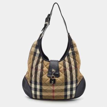 Pre Owned Burberry Beige/Black Quilted House Check Canvas and Leather Brooke Hobo