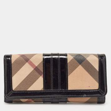 Pre Owned Burberry Black Novacheck Canvas and Patent Leather Penrose Continental Wallet 