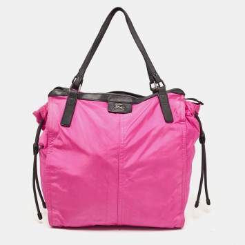 Pre Owned Burberry Magenta Nylon and Leather Buckleigh Tote