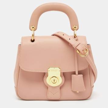 Pre Owned Burberry Old Rose Leather Small DK88 Top Handle Bag