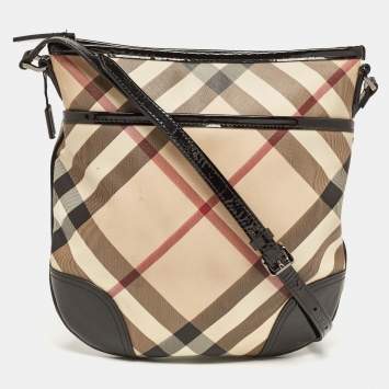Pre Owned Burberry Black/beige Supernova Check PVC and Patent Leather Dryden Crossbody Bag