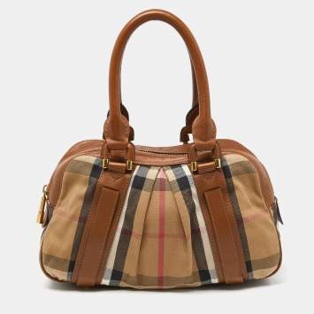 Pre Owned Burberry Brown/Beige House Check Canvas and Leather Ashbury Knight Bag