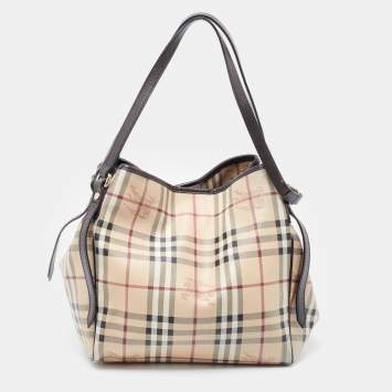 Pre Owned Burberry Beige/Brown Haymarket Check Coated Canvas and Leather Small Canterbury Tote