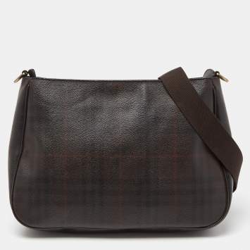 Pre Owned Burberry Brown Haymarket Check PVC Hobo
