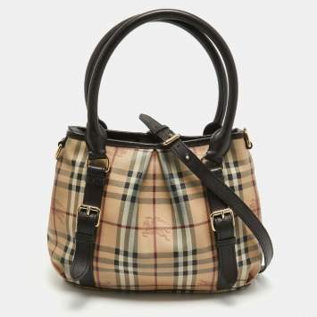 Pre Owned Burberry Dark Brown/Beige Haymarket Check Coated Canvas Northfield Tote