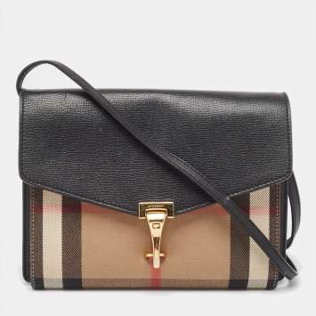 Pre Owned Burberry Black House Check Canvas and Leather Macken Crossbody Bag