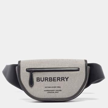 Pre Owned Burberry Grey/Black Canvas and Leather Small Olympia Bumbag