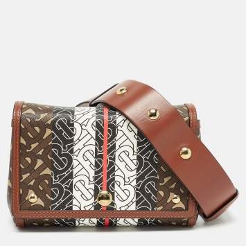 Pre Owned Burberry Brown TB Monogram Coated Canvas and Leather Hackberry Crossbody Bag