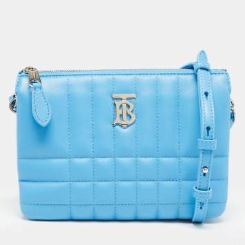 Pre Owned Burberry Blue Quilted Leather Lola Zip Crossbody Bag
