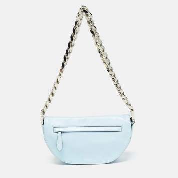 Pre Owned Burberry Pale Blue Soft Leather Small Olympia Shoulder Bag