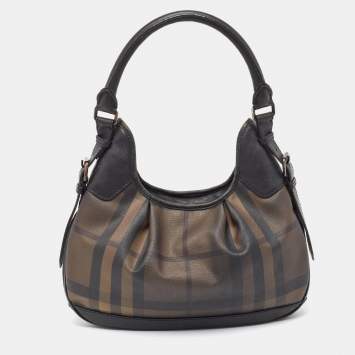 Pre Owned Burberry Smoked Check PVC and Leather Small Brooklyn Hobo