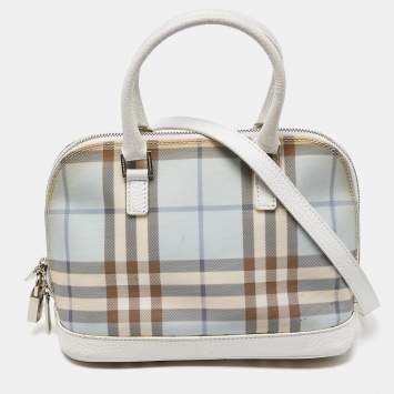 Pre Owned Burberry Blue/White House Check PVC and Leather Dome Satchel 