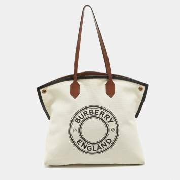 Pre Owned Burberry Off White Canvas Large Society Tote