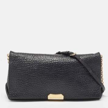 Pre Owned Burberry Black Pebbled Leather Mildenhall Shoulder Bag
