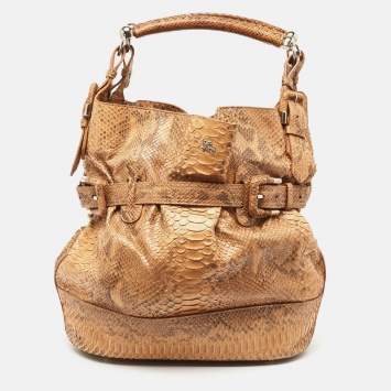 Pre Owned Burberry Beige Python Buckle Hobo