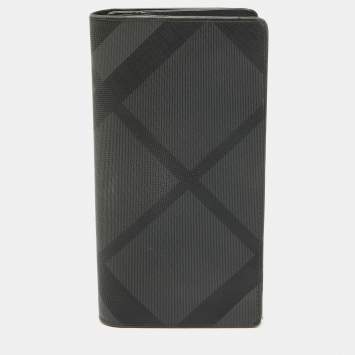 Pre Owned Burberry Black Check Coated Canvas Bifold Long Wallet