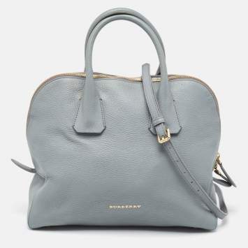 Pre Owned Burberry Light Blue Leather Greenwood Satchel