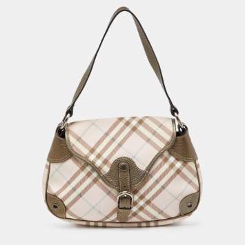 Pre Owned Burberry Pink/Metallic House Check PVC and Leather Buckle Flap Hobo