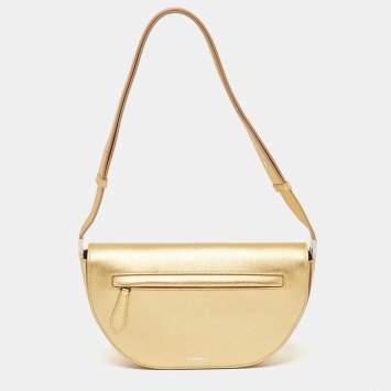Pre Owned Burberry Gold Leather Small Olympia Shoulder Bag