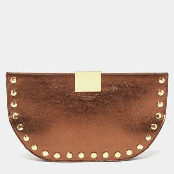 Pre Owned Burberry Bronze Leather Studded Olympia Clutch
