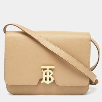 Pre Owned Burberry Beige Grain Leather Medium TB Shoulder Bag