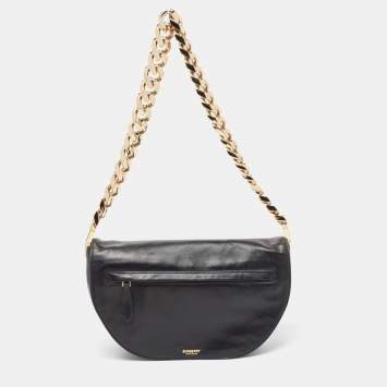 Pre Owned Burberry Black Soft Leather Medium Olympia Bag