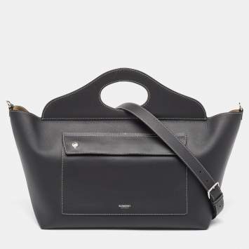 Pre Owned Burberry Black Leather Medium Soft Pocket Tote