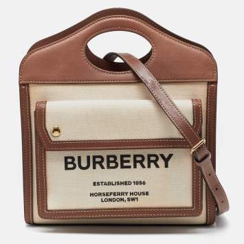 Pre Owned Burberry Beige/Brown Canvas and Leather Mini Pocket Tote