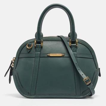 Pre Owned Burberry Green Leather Orchard Bowler Bag