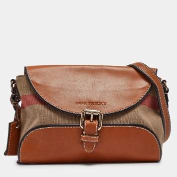 Pre Owned Burberry Brown/Beige Check Canvas and Leather Henham Crossbody Bag