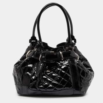 Pre Owned Burberry Black Quilted Patent Leather Large Beaton Tote