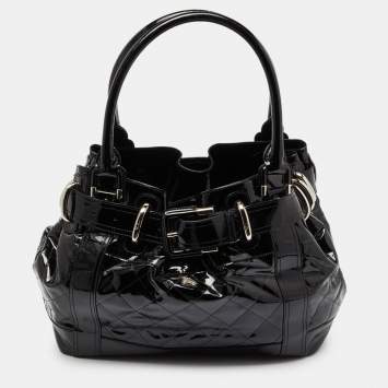 Pre Owned Burberry Black Quilted Patent Leather Large Beaton Tote