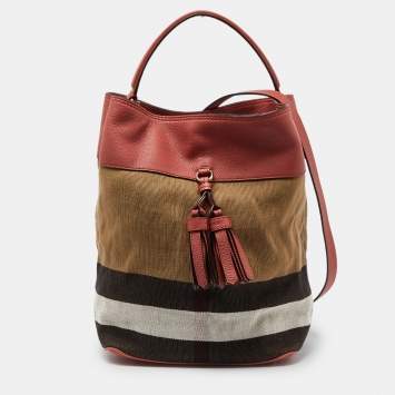 Pre Owned Burberry Multicolor Exploded Check Canvas and Leather Ashby Tassel Bag