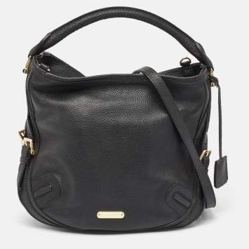 Pre Owned Burberry Black Grain Leather Hobo
