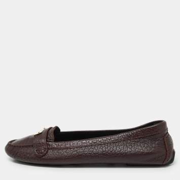 Pre Owned Burberry Burgundy Leather Slip On Loafers Size 40
