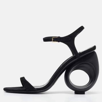 Pre Owned Burberry Black Suede Ankle Strap Sandals Size 39