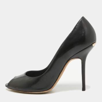 Pre Owned Burberry Black Patent Leather Peep Toe Pumps Size 36.5