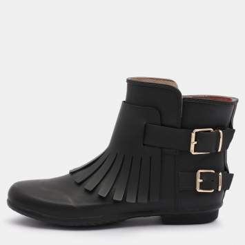 Pre Owned Burberry Black Rubber Fringe Trim Mot Boots Size 39
