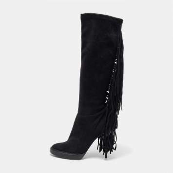 Pre Owned Burberry Black Suede Caitlin Knee Length Boots Size 39