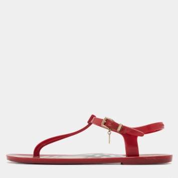 Pre Owned Burberry Red Jelly Thong Flat Sandals Size 38