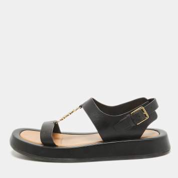 Pre Owned Burberry Black Leather Slingback Sandals Size 37